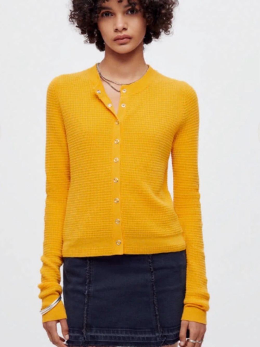 NWT Re-Done Yellow Knit Button-Front Crewneck Cardigan